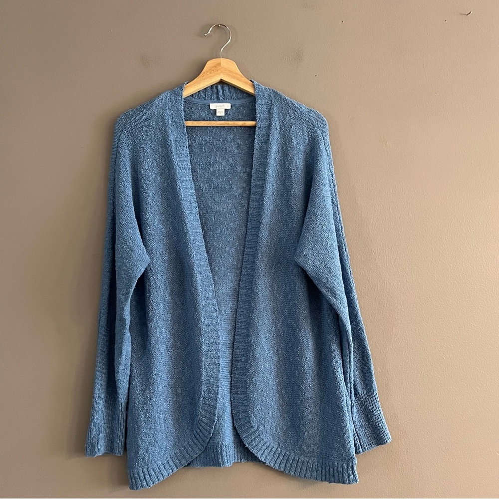 Pure J. Jill Open Front Textured Cardigan Sweater Blue M Long Sleeve Lagenlook